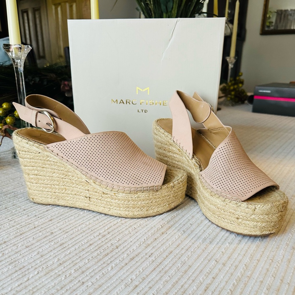 Marc Fisher Women's Blush Perforated Wedge Sandals